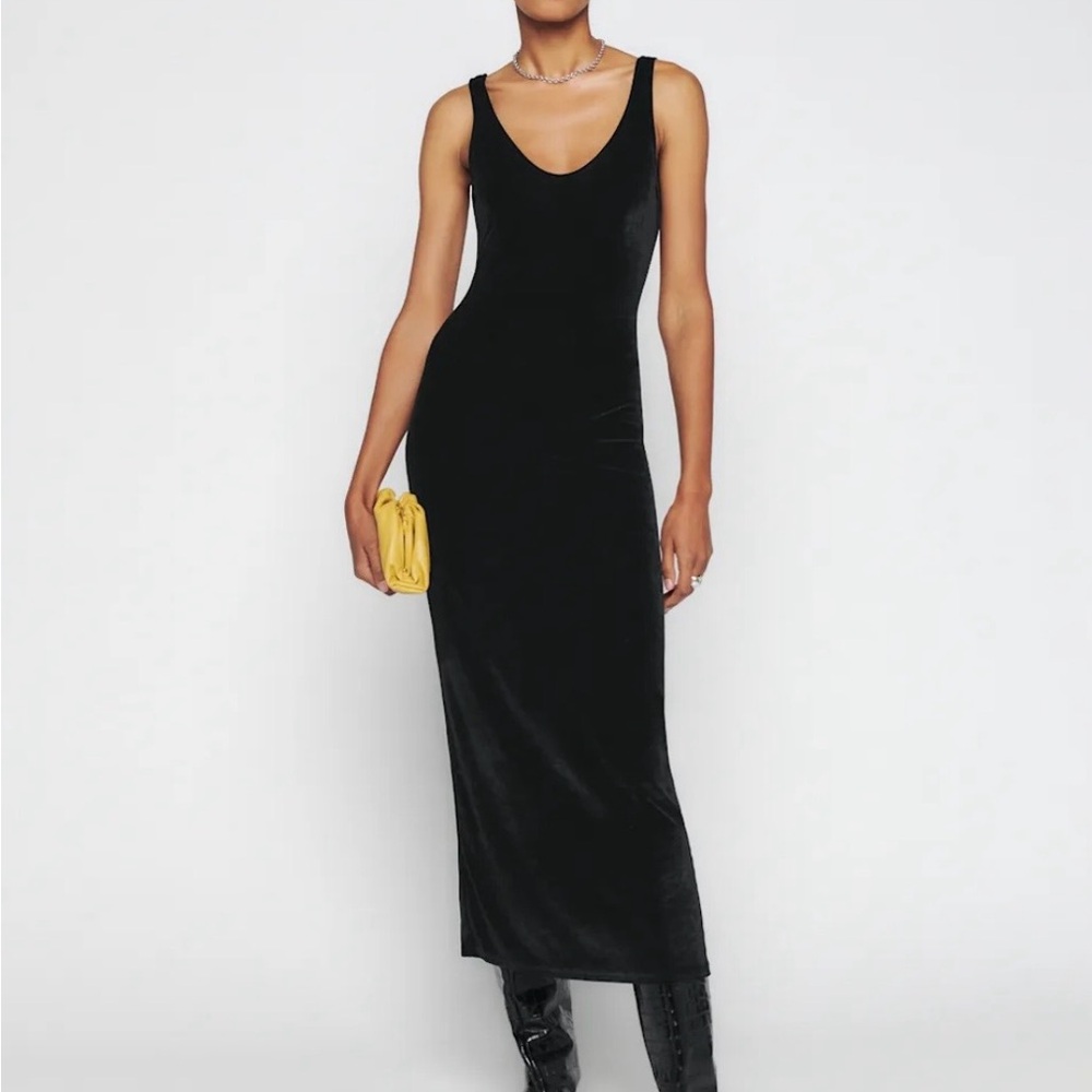 Reformation Black Velvet Scoop-Neck Maxi Dress